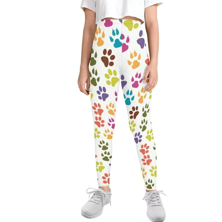 FKELYI Pet Paw Print Girls Leggings Size 8-9 Years Comfortable Running Yoga  Pants High Waisted Butt Lift Soft School Children Tights Cute