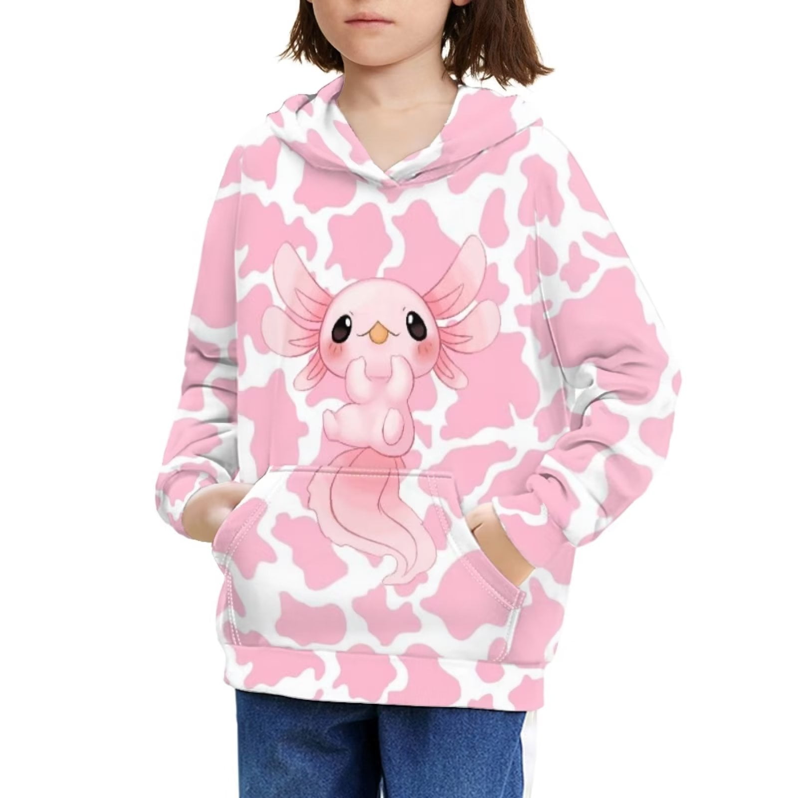 FKELYI Pink Axolotl Hoodies for Girls Size 14-16 Years Cow Print Kids ...