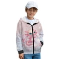 thumbnail image 1 of FKELYI Pink Axolotl Snowman Print Kids Hoodies with Full Zipper Cosy Sweatshirt Jacket with Pockets for Girls Fleece Hooded Top Streetwear for School Home, S, 1 of 6