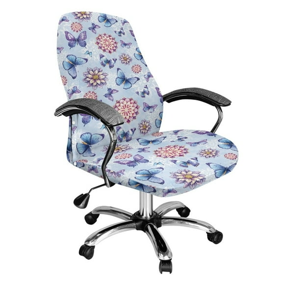 FKELYI Pink Bohemian Floral Blue Butterfly Print Office Chair Covers Stretch Computer Chair Slipcovers for Swivel Armchair Anti-Dust Gaming Chair Slipcover for Home Office, Large