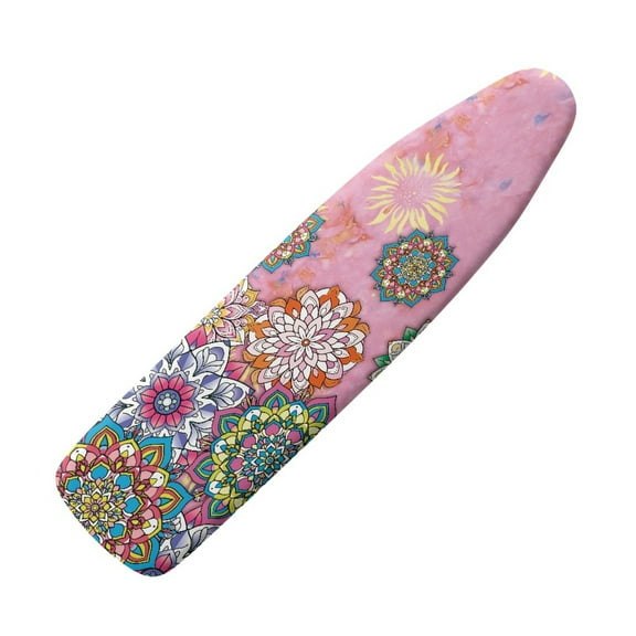 FKELYI Pink Bohemian Flower Print Ironing Board Cover Heat Resistant Iron Padding Covers with Hook and Loop Fastener Straps for Laundry Clothing Shop Home Accessories, S