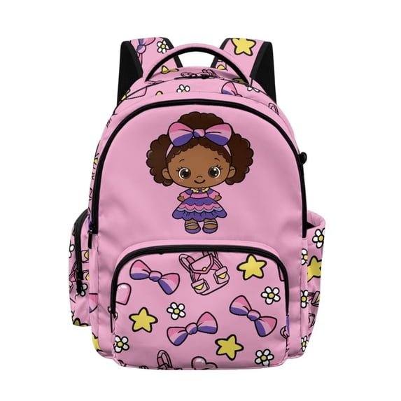 FKELYI Pink Bow Star Flower Print Kids Backpack for Girls 17 Inch School Backpacks Large Capacity Bookbag with Multi-Pockets Casual Daypack for Elementary Student