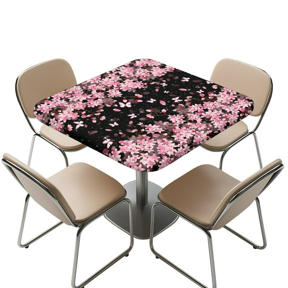 FKELYI Pink Cherry Blossoms Print Anti-Dust Tablecloth Square Fitted Table Cloths Washable Outdoor Folding Table Cover with Elastic Edge for Kitchen Decoration, 36x36 inch
