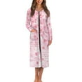 thumbnail image 1 of FKELYI Pink Cherry Floral Musical Note Print Women Zip Up Robe Nightgowns Comfy House Coats Full Length House Dress Long Sleeve Bathrobe with 2 Pockets Breathable Sleepwear, XL, 1 of 6