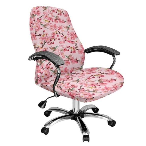 FKELYI Pink Cherry Hummingbird Print Office Chair Cover Stretchable Computer Chair Slipcover Anti-Dust Swivel Chair Protector Covers for Boss Chair Armchair, Small