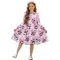 thumbnail image 1 of FKELYI Pink Cow Panda Print Girl Long Sleeve Dress Ruffle Sleeve Crew Neck Trim Dress for Birthday Party A Line Tiered Swing Pactchwork Dresses, 7-8 Y, 1 of 6