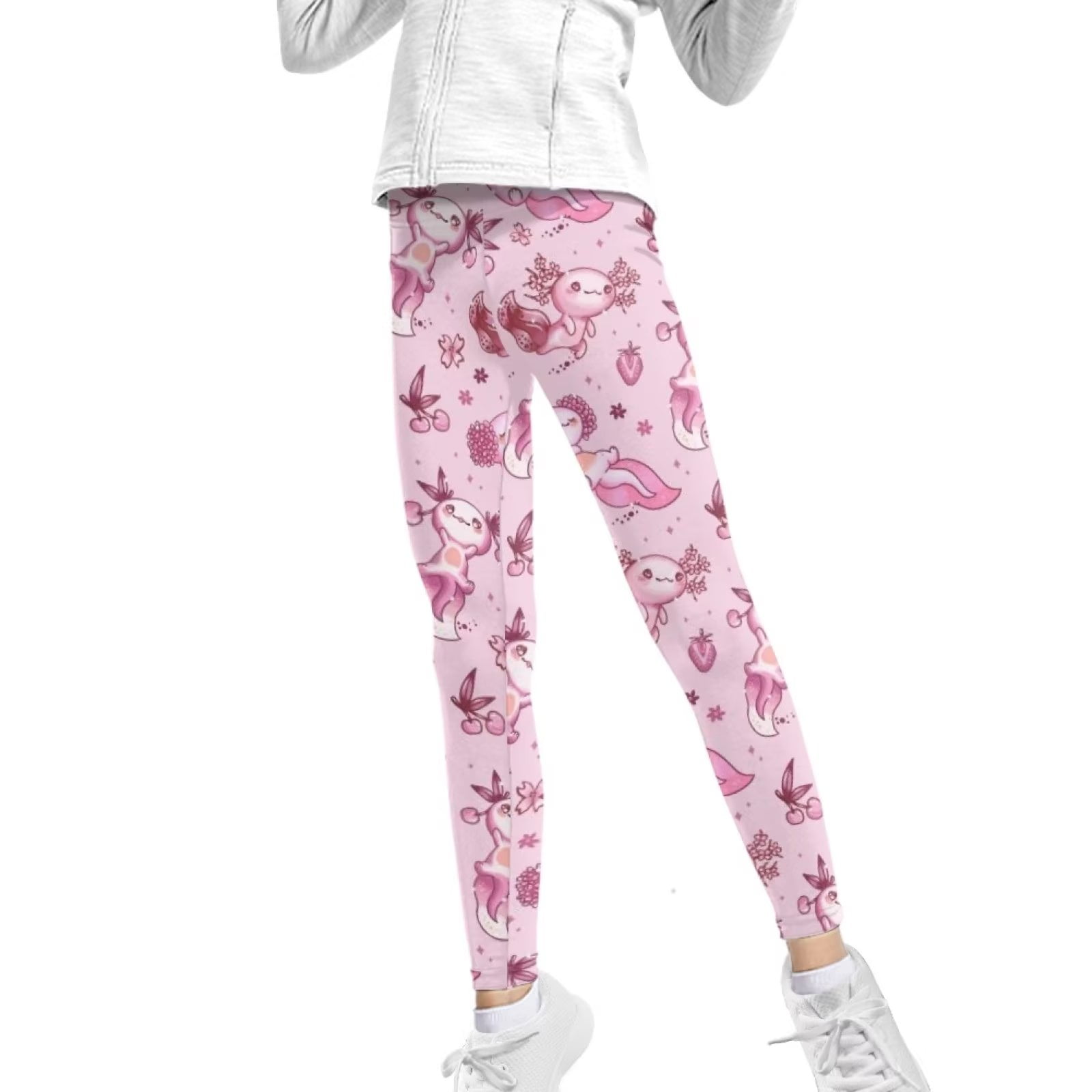 FKELYI Pink Floral Axolotl Kids Legging Size 12-13 Years Lightweight  Dancing Active Girls Tights Elastic Hoilday Yoga Pants High Waisted Cute 