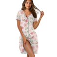 thumbnail image 1 of FKELYI Pink Flower Print Nightgowns Button Down Nightdress for Women Summer Sleepwear Dress Nightshirt Dress Crew Neck Lounge Wear Dress Short Sleeve Pajama Dress, L, 1 of 6