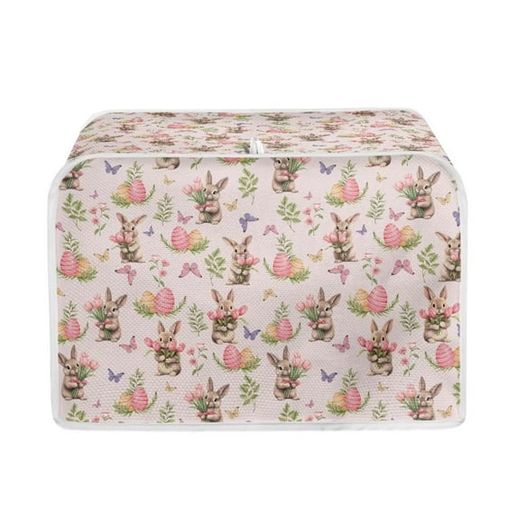 FKELYI Pink Flower Rabbit Toaster Cover 2-Slice Dustproof Wide Slot Toaster Oven Covers for Kitchen Standard Easter Eggs Butterfly Small Appliance Covers