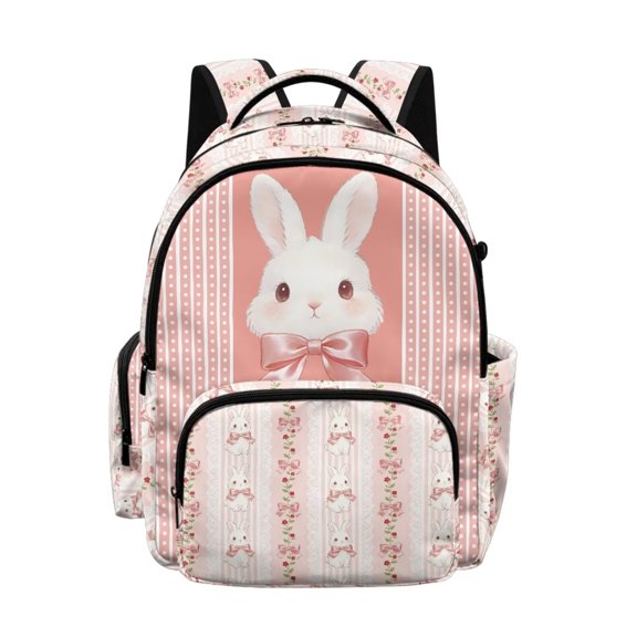 FKELYI Pink Rabbit Flower Print Kids Backpack Lightweight School Bookbag for Boys Girls Elementary Casual Daypack with Side Pockets for Primary School Backpacks Travel Bag