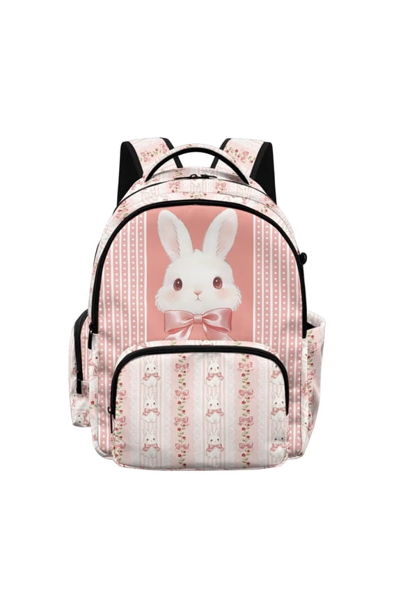 Pink Rabbit Flower Print Kids Backpack Lightweight School Bookbag for Boys Girls Elementary Casual Daypack with Side Pockets for Primary School Backpacks Travel Bag