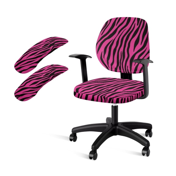 FKELYI Pink Zebra Print Office Chair Coves 4 Piece Set Anti-Dust Swivel Computer Chair Slipcovers with Removable Armrest Covers for Armchair Home Office Decor