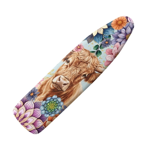 FKELYI Polyester Ironing Board Cover with Elastic Edge Heat Resistant Iron Padding Cover Home Accessories Bohemian Floral Highland Cow Print Iron Product for Home Clothing Shop, M