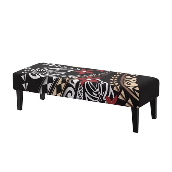 FKELYI Polynesian Flower Print Dining Bench Cover Stretchable Bench Slipcovers for Living Room Bedroom Anti-Slip Dustproof Furniture Protector for Hotel