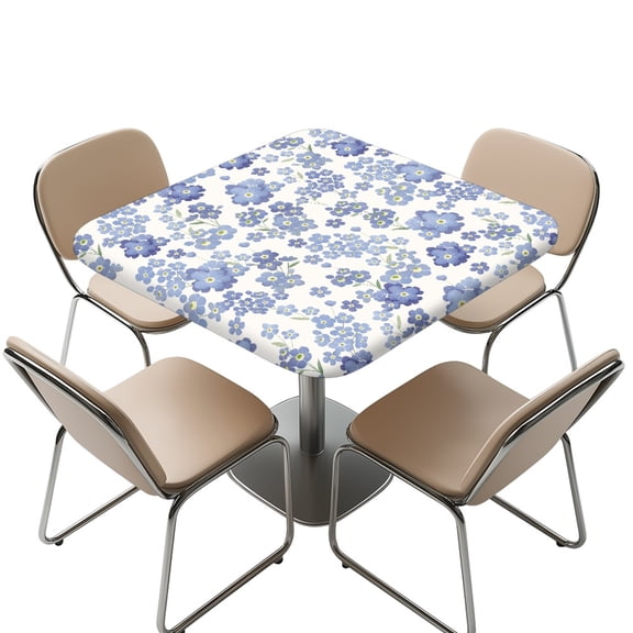 FKELYI Purple Flower Print Square Fitted Tablecloth Polyester Table Covers with Elastic Edge Waterproof Decor Table Cloth for Holiday Party Banquet Dinner, 36x36 inch