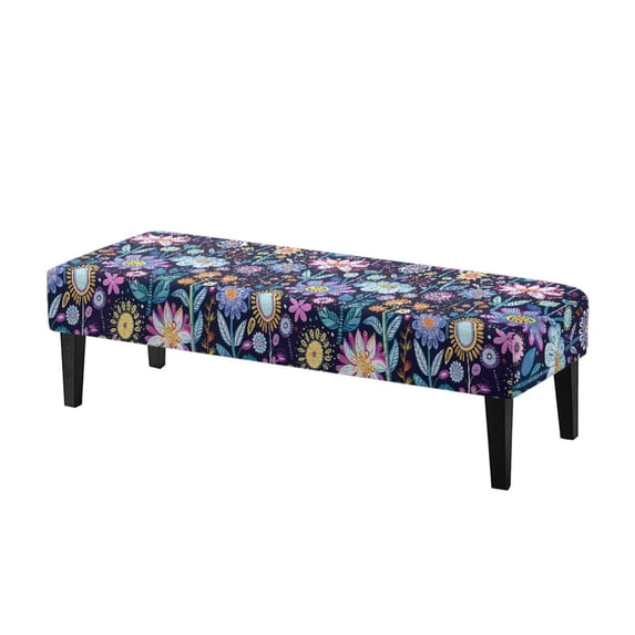 FKELYI Purple Hippie Flower Print Dining Bench Cover Anti-Dust Bench Slipcover Stretch Fabric Furniture Seat Cushion Protector Cover for Living Room Bedroom