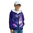 thumbnail image 1 of FKELYI Purple Starry Wolf Print Kids Hoodies Zip Up Front Cosy Sweatshirt Boys Girls Jacket with Pockets Fleece Hooded Top Streetwear for School Home, S, 1 of 6