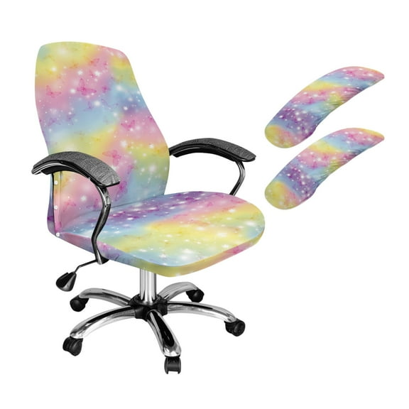 FKELYI Rainbow Butterfly Print Office Chair Cover with 2 Pcs Armrest Covers Swivel Boss Chair Slipcover Anti-Dust Protector for Armchair Home Decor, Small