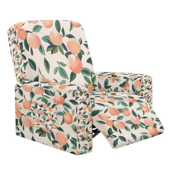 FKELYI Recliner Chair Slipcover 4 Pcs Covers for Reclinging Armchair Peach Leaf Print Non-Slip Breathable Fitted Sofa Couch Covers Furniture Decor Protector