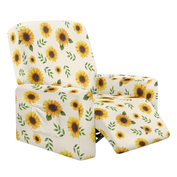 FKELYI Recliner Slipcover Sunflower Leaf Print Stretch Fabric Reclining Chair Protector for Single Seat Lounge Armchair Anti-Dust Furniture Cover