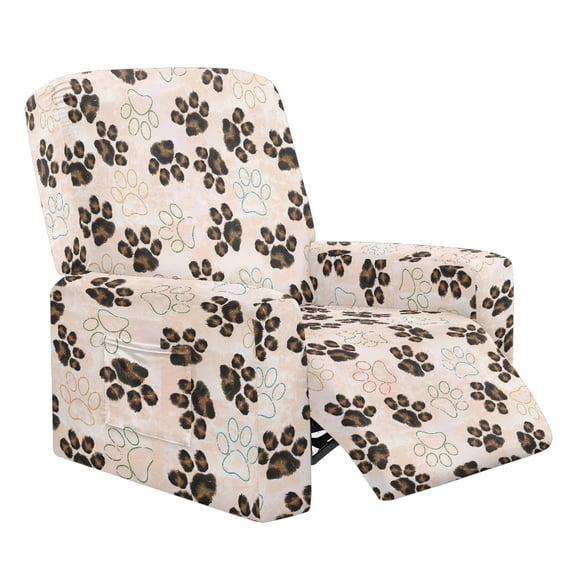 FKELYI Reclining Chair Slipcover 4 Pcs Stretch Recliner Cover Fitted Sofa Couch Cover with Pocket Leopard Dog Paw Print Anti-Dust Furniture Protector for Armchair