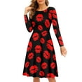 thumbnail image 1 of FKELYI Red Kiss Lips Women Dress Size XL Casual Long Sleeve Dress for Women Sexy Lightweight Party Swing Skater Dress Knee Length, 1 of 4