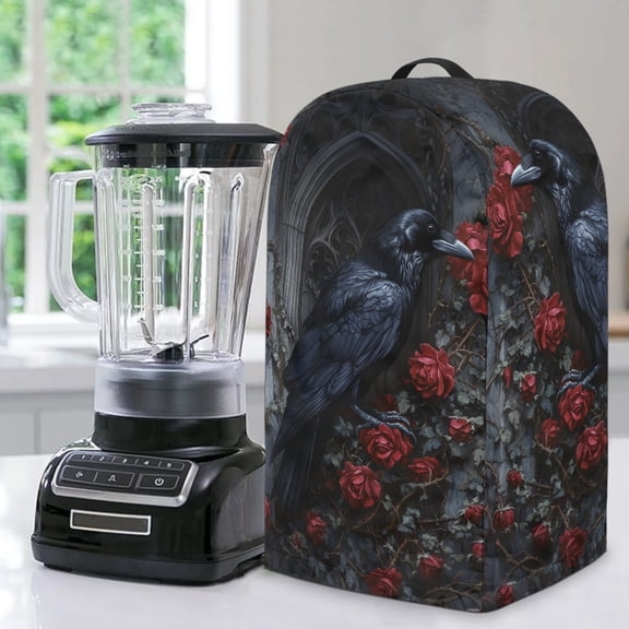 FKELYI Red Rose Black Raven Print Blender Dust Cover Food Processors Dustproof Cover with Handle Water Resistant Anti Splash Stand Mixer Protector for Coffee Maker