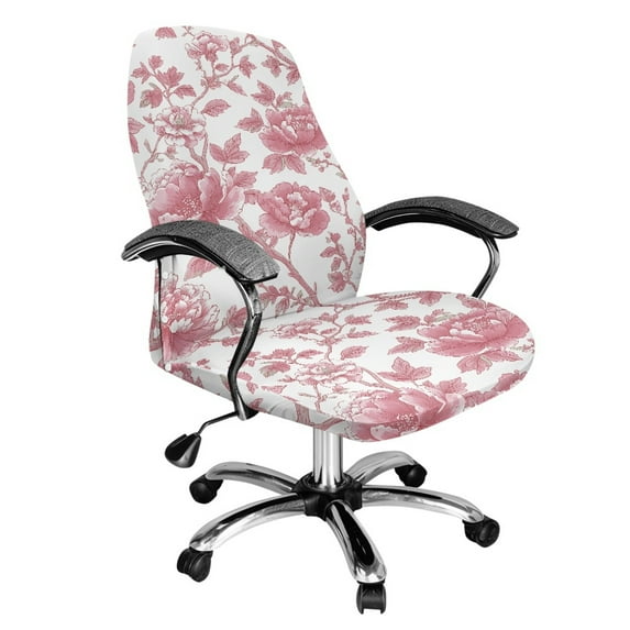 FKELYI Removable Computer Chair Slipcover Pink Flower Leaf Print Office Chair Cover Washable Dustproof Swivel Chair Protector Covers for Boss Chair Armchair, Small