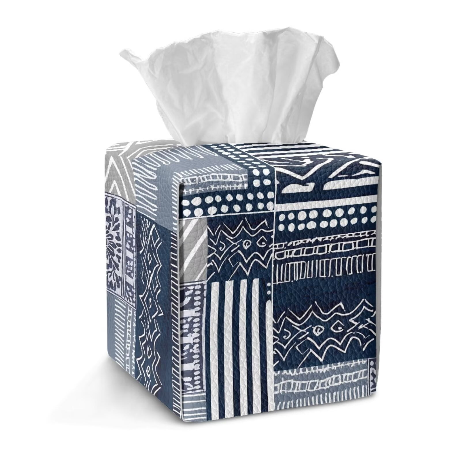Design Button Food FKELYI Retro Blue Print Squared Tissue Box Cover Tissue Holder ...