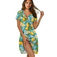 thumbnail image 1 of FKELYI Retro Floral Lemon Leaf Print Summer Nightgowns Women's Sleepwear Dress Button Down Pajama Dress Soft Comfy Crew Neck Sleep Dress Skin-Friendly House Dress for Lounging, 2XL, 1 of 6