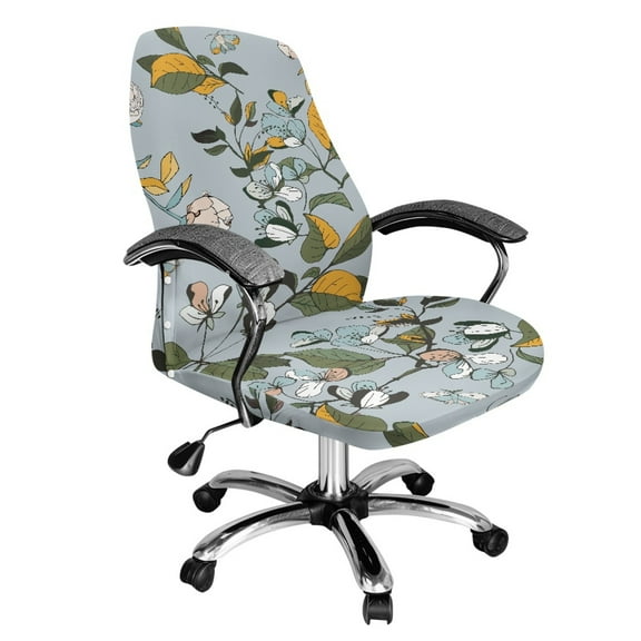 FKELYI Retro Floral Print Office Chair Cover Removable Computer Chair Slipcover Stretch Fabric Swivel Chair Protector Covers for Boss Chair Armchair Home Decoration, Large