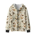 thumbnail image 1 of FKELYI Retro Floral Rooster Print Zip-Up Front Hoodie Kids Long Sleeve Sweatshirt Jacket Cosy Fall Winter Clothes with Pockets 7-14 Years, M, 1 of 7
