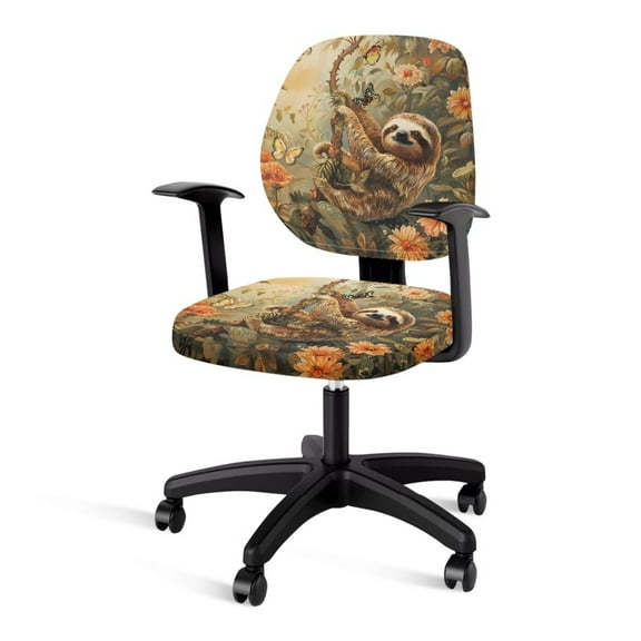 FKELYI Retro Flower Sloth Print 2 Pcs Office Chair Slipcover Desk Chair Cover Washable Stretchable Computer Chair Protective Cover Elastic Fabric Chair Cover