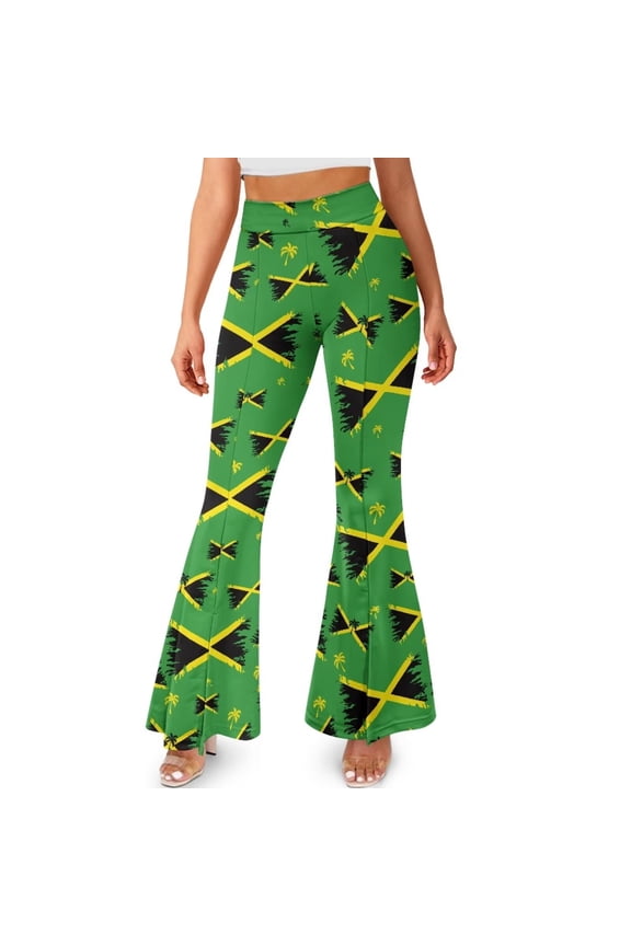 Retro Jamaican Flag Print Women's Leggings Pants Flared Leggings Bootcut Yoga Pants with Wide Leg Bell Bottom Yoga Leggings for Girls Workout High Waist Casual Sweatpants, M