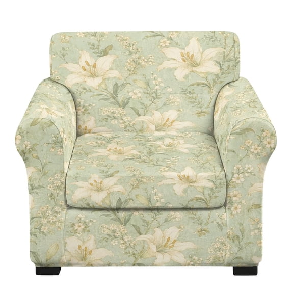 FKELYI Retro Lily Flower Print Stretch Armchair Slipcover 2 Pcs Couch Covers Anti-Dust Furniture Protector Washable Spandex Sofa Cover with Individual Cushion Cover