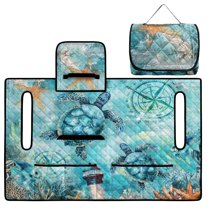 FKELYI Retro Turtle Coral Print Golf Cart Seat Cover Foldable Design Golf Cart Seat Towel Blanket with Pockets for EZGO Yamaha Club Cars, Quilted Padding