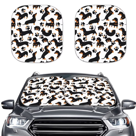FKELYI Reusable Car Sun Shade Windshield Set of 2 Portable Dachshund Paws Sun Shield Auto Accessories Lightweight Car Window Shades for Front Window