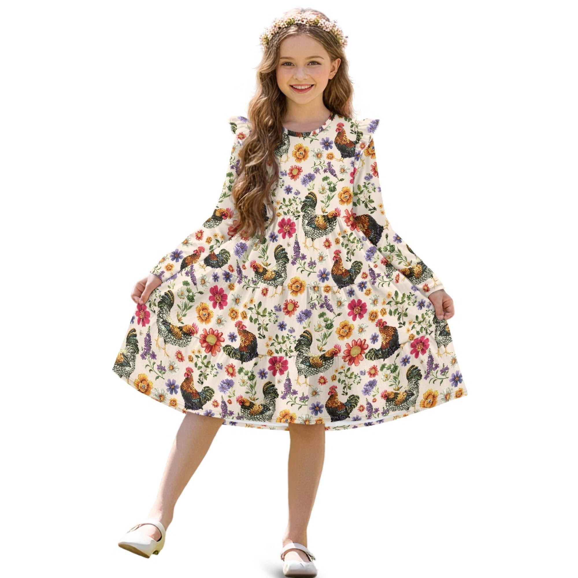 Summer Arrival Horse and Stars Pattern Fly Sleeves Crew Neck Dress for Stylish Girls main image 1