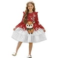 thumbnail image 1 of FKELYI Ruffled Long Sleeve Dress for Girl Christmas Reindeer Snowflake Print A-Line Pleated Twirly Dress Crew Neck Flowy Holiday Dresses for Kids Fall Outfits, 9-10 Y, 1 of 6