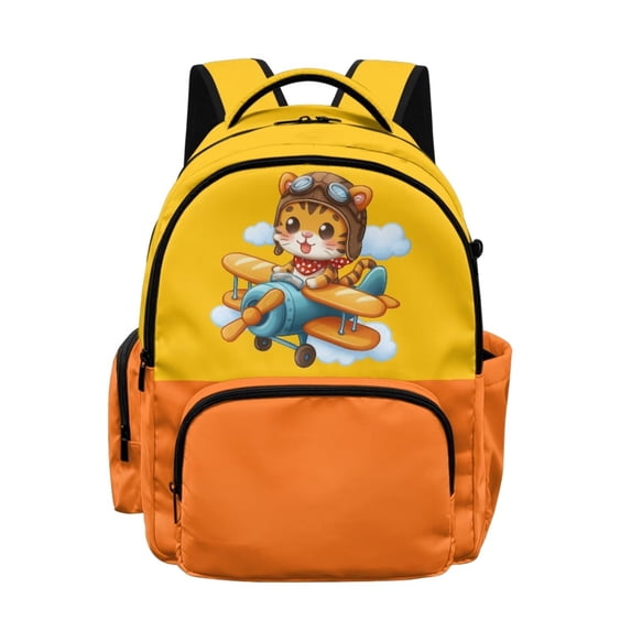 FKELYI School Backpack for Boys & Girls Schoolbag Lightweight Bookbag with Multi-Pockets Cartoon Tiger Yellow Print Elementary Middle School Student Ages 6-12