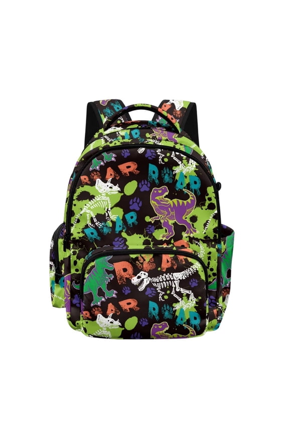 School Backpack for Kids 17 Inch Bookbag Camo Dinosaur Skeleton Print Lightweight Backpacks for Boys Girls Casual Daypack with Multi-Pockets Rucksack