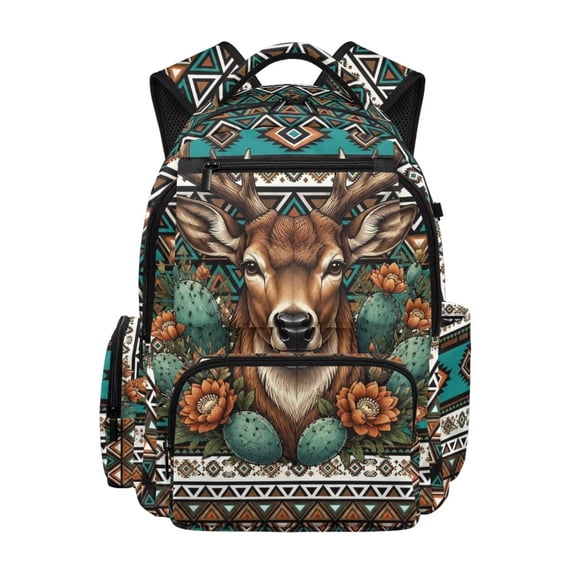 FKELYI School Backpack for Kids 17 Inch Schoolbag with Multi-Pockets Aztec Tribal Elk Print Primary School Bookbag Casual Daypack Travel Bag for Boys Girls
