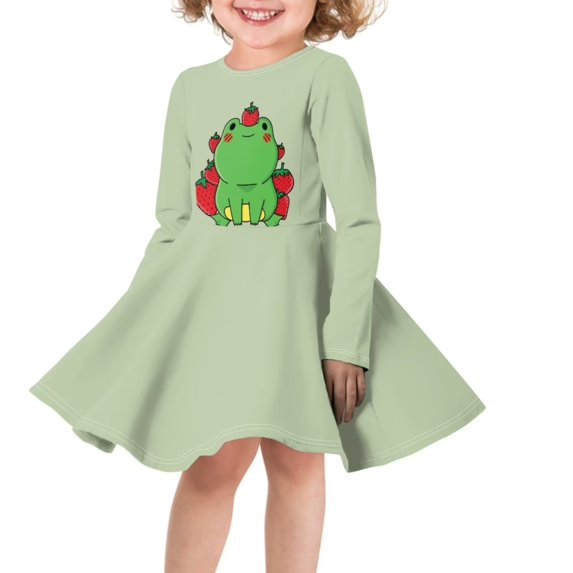 FKELYI Size 13-14 T Long Sleeve Dress Soft Strawberry Frog Dress Up Clothes for Little Girls Polyester Kids Long Sleeve Dresses for Girls