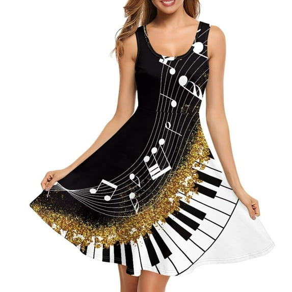FKELYI Size 2XL Sleeveless Dresses for Women Soft Music Notes Sleeveless Dress Midi Dress Breathable Vacation Summer Beach Dress