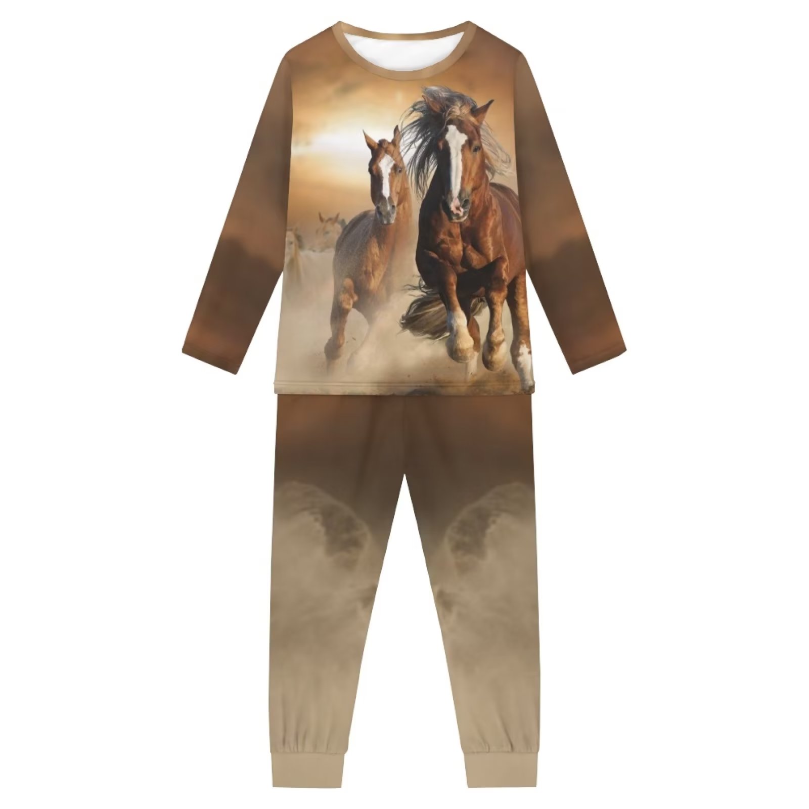 FKELYI Size 34 Y Kids Pajamas 2Pack Casual Desert Horses Children