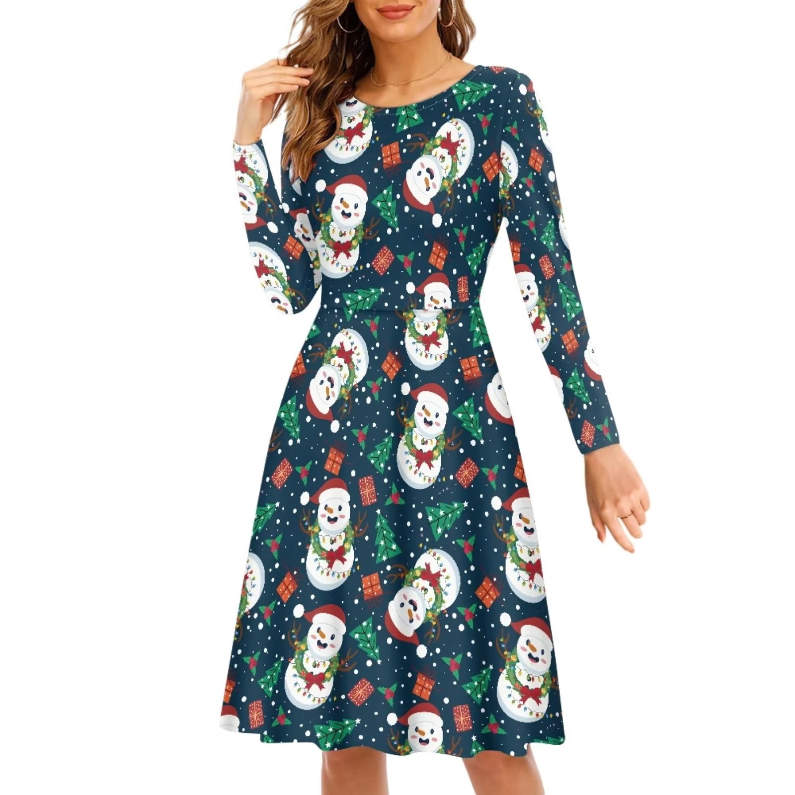 knee length dresses for ladies Women's Red Christmas Dress – Soft and Oversized Fit – SillySanta.uk main image 1
