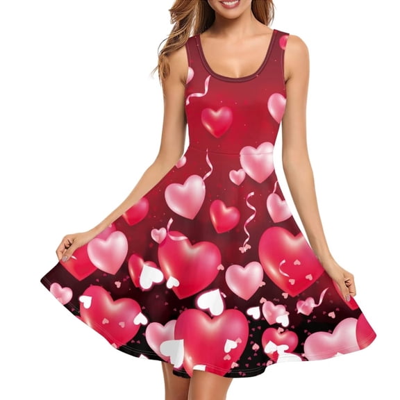 FKELYI Size 4XL Sleeveless Dress for Women Comfortable Love Balloon Tank Dresses Midi Breathable Swing Skater Midi Dress for Valentine's Day