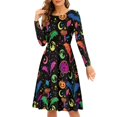 thumbnail image 1 of FKELYI Size 4XL Women Dresses Soft Psychedelic Mushroom Woman Casual Dress Long Lightweight Halloween Bats Round Neck Pleat Dress, 1 of 4