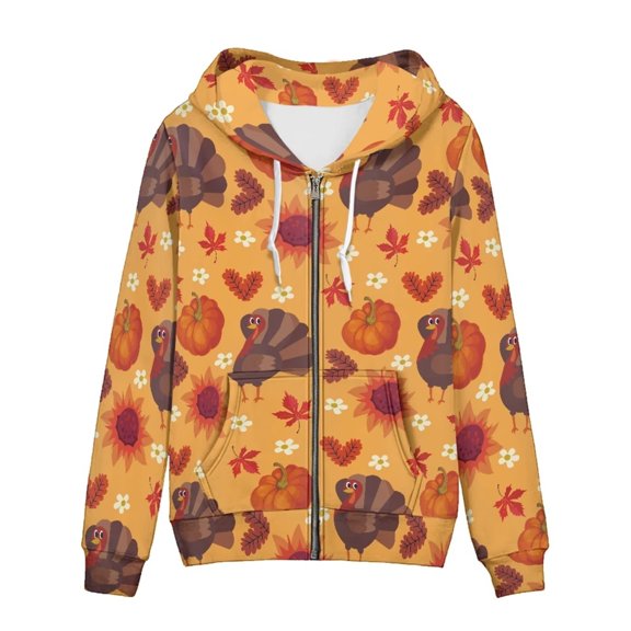 FKELYI Size 5XL Zipper Hoodie Comfy Fall Pumpkin Zipper Jacket with Hood Elastic Thanksgiving Turkey Women Zipper Hoodie with Front Pocket