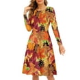 thumbnail image 1 of FKELYI Size L Women Dress Comfortable Thanksgiving Pumpkin Women Long Sleeve Dress Fall Maple Leaves Round Neck Dresses for Women Casual Midi, 1 of 4
